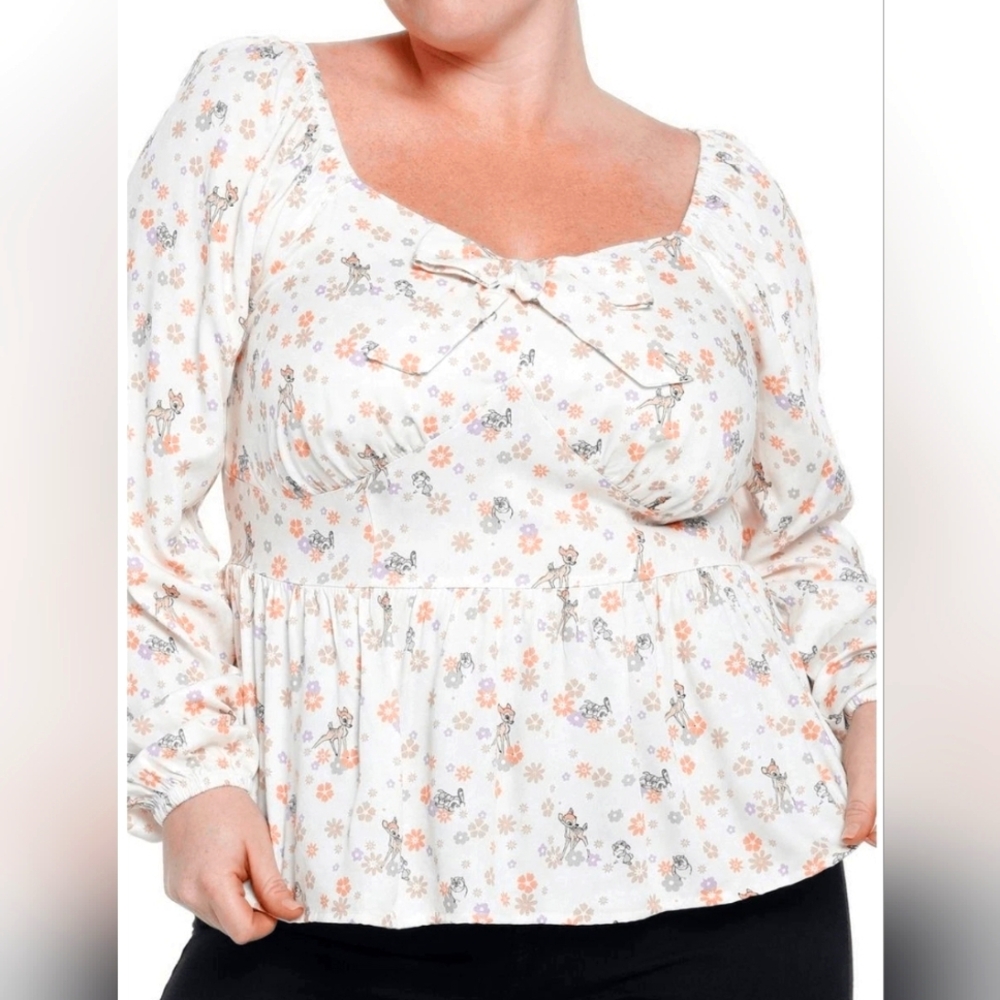 Her Universe Cream Floral Her Universe Disney Bambi Peplum Top Plus Size 3X NWT